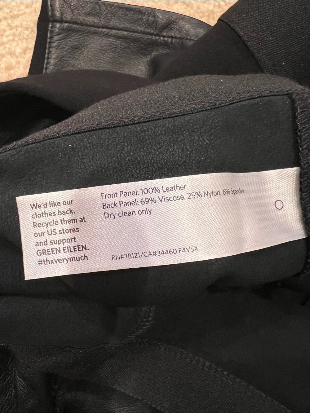 Eileen Fisher Black Leather Stretch Leggings - Picture 3 of 6